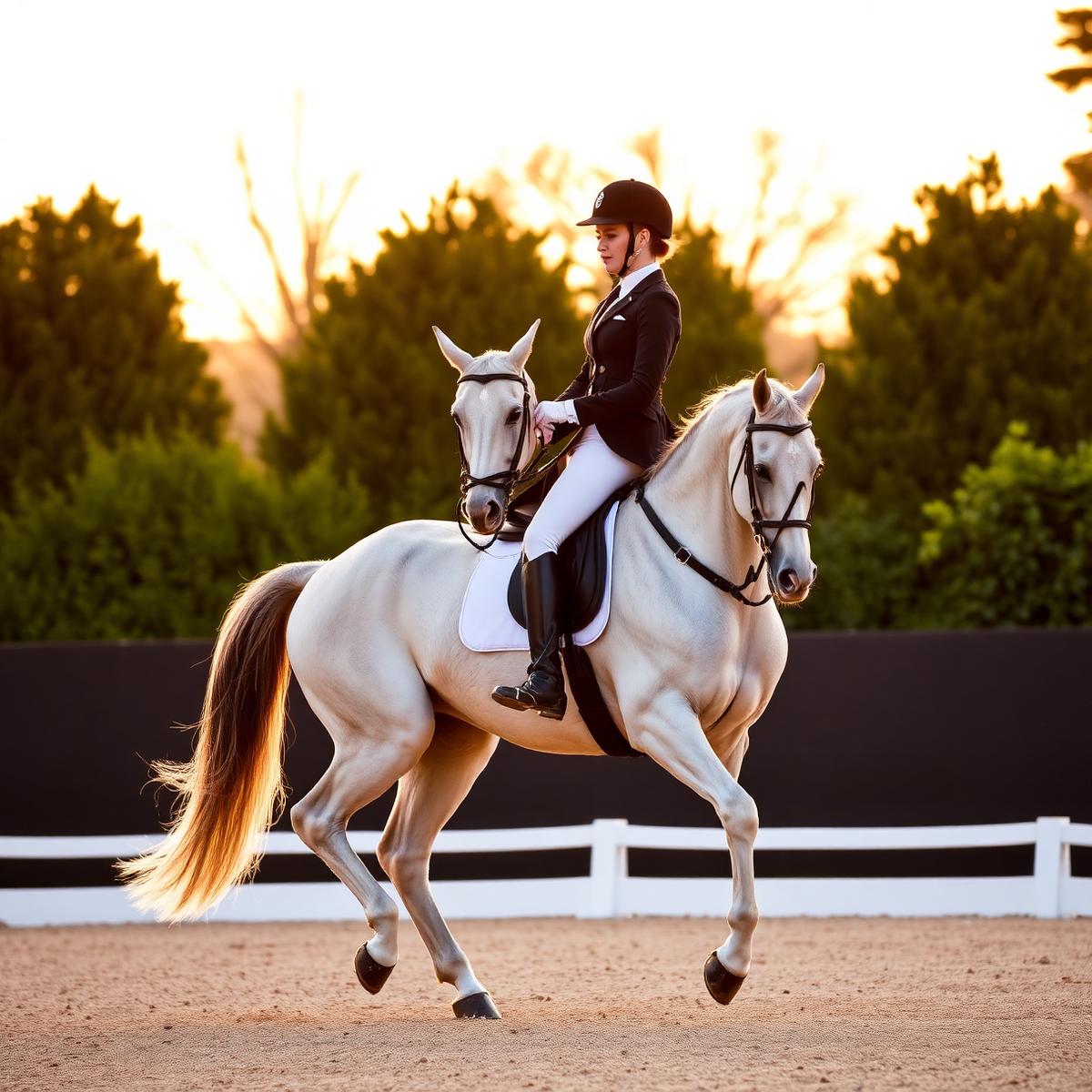 Dressage rider at sunset